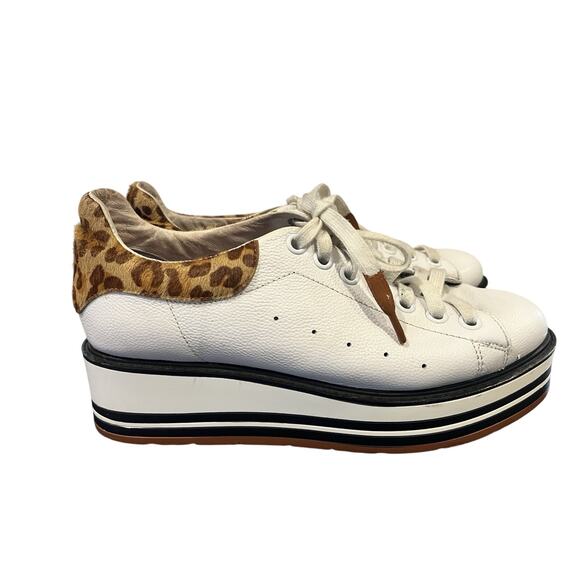 Anthropologie Silent D Siobahn Sneaker White Cheetah Leather Size EU 40, US 9 - Picture 1 of 11